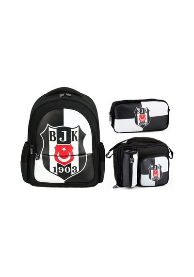 Beşiktaş Siyah Beyaz Bjk Armalı Üçlü Okul Çanta Seti - Setme25360a Siyah