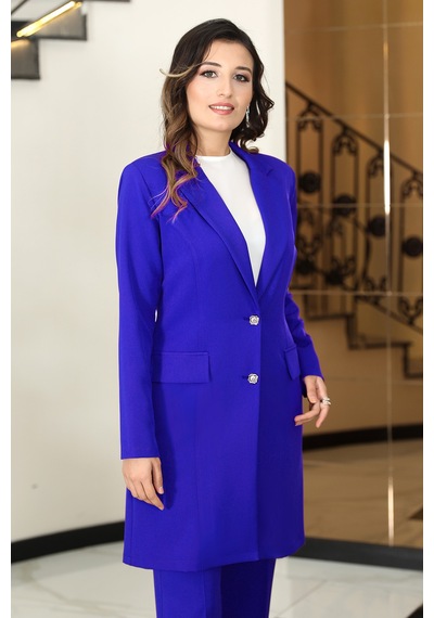 Raika Moda Parla Ceket Pantolon Şık Tesettür Takım Saks