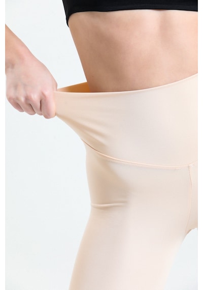 Thiff Gymwear Caramel Yüksek Bel Toparlayıcı Dalgıç Kumaş Spor Günlük Tayt Ekru