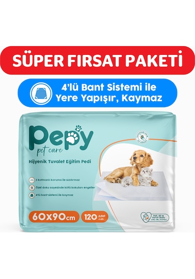 Pepy Pet Care Pepy 60x90 Cm Hijyenik Tuvalet Eğitim Pedi 30'lu 4 Paket 120 Adet