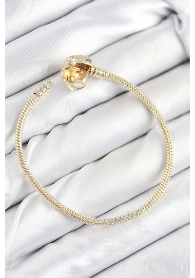 Pirinç Charm Zirkon Taşlı Kalp Model Gold Renk Kadın Bileklik Çok Renkli