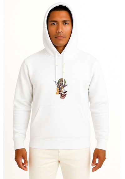 Bahriyeli Collection Kapüşonlu Sao Miguel Göğüs Baskılı Unisex Sweatshirt Beyaz