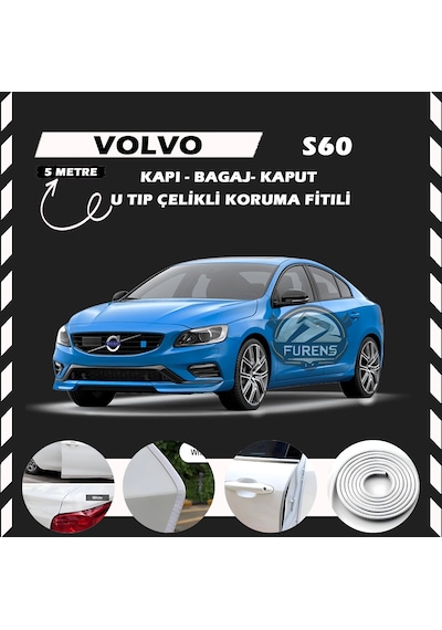 Volvo S60 Oto Araç Kapı Koruma Fitili 5metre Parlak Beyaz Renk