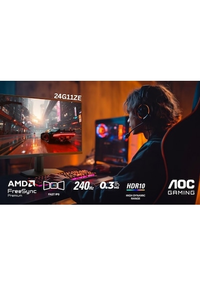 Aoc 24G11ZE 23.8" 240 Hz Oc 0.3 Ms Freesync Full HD HDR 10 Fast Ips Oyuncu Monitörü Ölü Pixel (Teşhir)