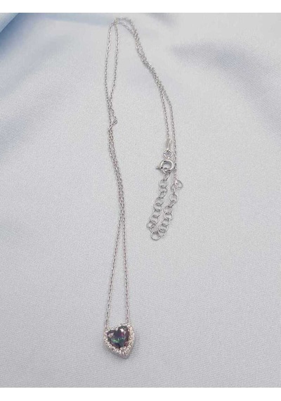 Vog Swarovski Taşlı S Model Mistik Topaz Kalp Taş Detay Gümüş Sevgiliye,arkadaşa Kolye