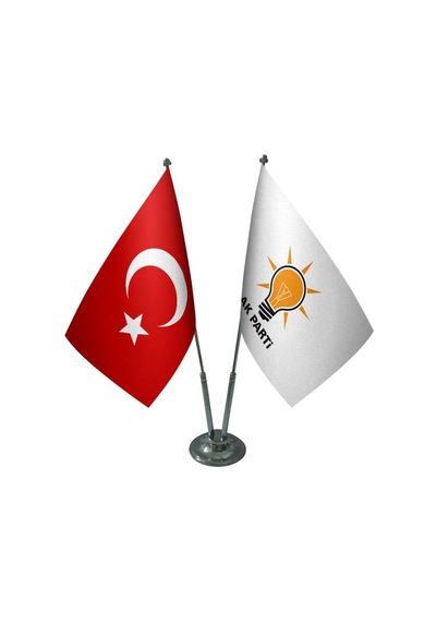 Masa Üstü Ak Parti Bayrağı Türk Bayrağı İkili Krom Direk Masa Bay
