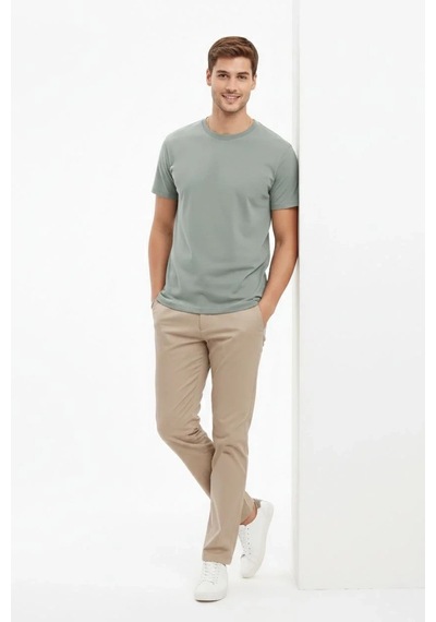 Erkek Bisiklet Yaka Yazlık Kısa Kol Düz Tişört Regular Kalıp T-shirt - Mint Yeşili
