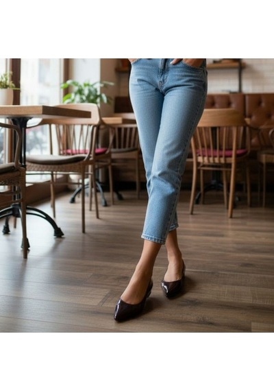 Ne&ve Shoes Kahve Rugan Sivri Burun Kadın Şık Ve Rahat Günlük Babet Kahverengi