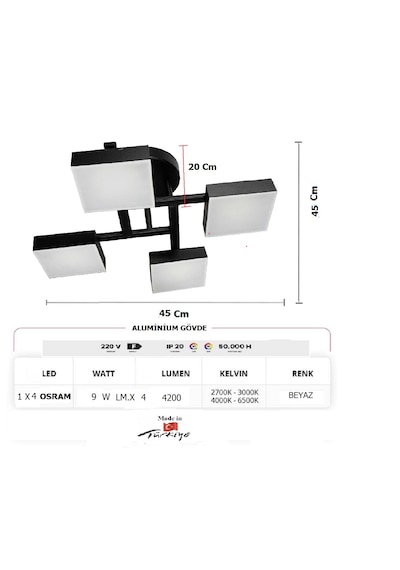 Modern Led Avize Ofis ,genç Odası , Mutfak, Salon Siyah