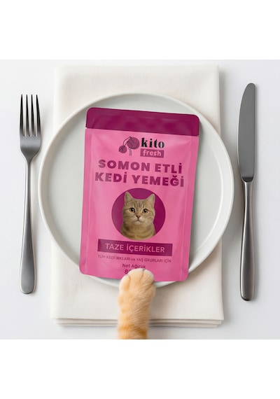 Kito Fresh Somonlu Kedi Yemeği %100 Taze İçerikli Mama 80 G