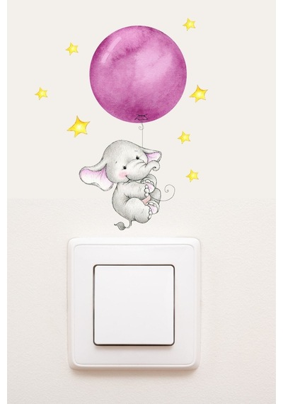 Priz Pembe Balonlu Fil Dekoratif Priz Sticker