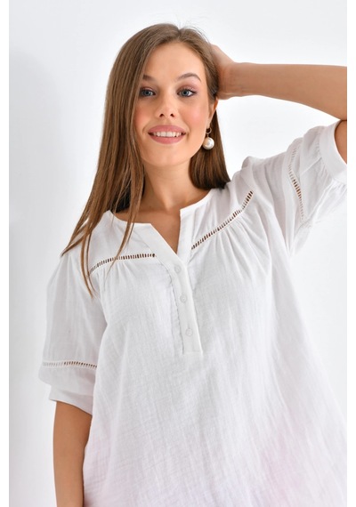 Park Karon Beyaz Renk Basic Bluz 001
