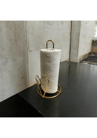 Kalp Detaylı Gold Metal Kağıt Havluluk - Tezgah Üstü - Mutfak/banyo Gold
