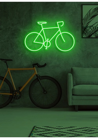 Bisiklet Figürlü Neon Tabela Yeşil