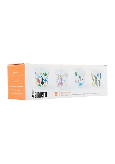 Bialetti - 4'lü Kahve Bardak Seti - Kulpsuz Kahve Shot Bardağı - Bicchierini - Karma Renk - Arte Desen Serisi - Porselen Sku: Smg8690010184238