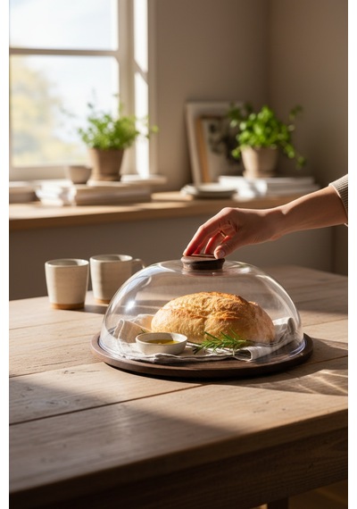 Akayev Ahşap 26 Cm Fanuslu Kek Servisi Sunumluk