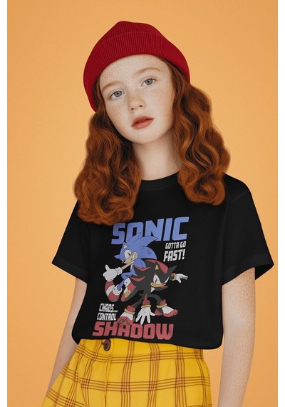 Sevbano Tasarım Sonic The Hedgehog Shadow Baskılı Unisex Çizgi Film Çocuk SIYAH