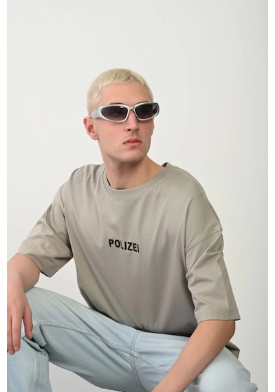 Assema Erkek Baskılı T-shirt Kısa Kol Bisiklet Yaka Rahat Kalıp Tişört - Boyalı Gri Çok Renkli