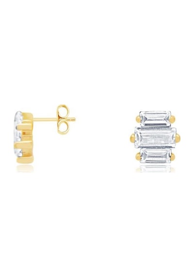 Gülaylar Diamond Line Sarı Altın 14 Ayar Baget Taşlı Küpe