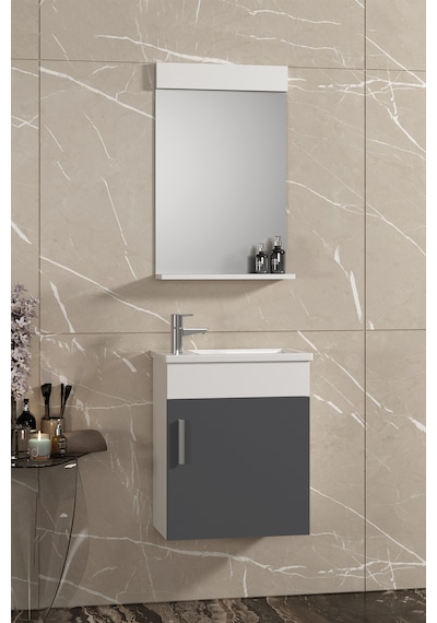 Lale 42x24 Cm Beyaz-antrasit Gri Mat Mdf Seramik Lavabolu Asma Banyo Dolabı Takımı Beyaz- Antrasit Gri Lale 42x24 Cm Beyaz-antrasit Gri Mat Mdf Seramik Lavabolu Asma Banyo Dolabı Takımı Beyaz- Antrasit Gri