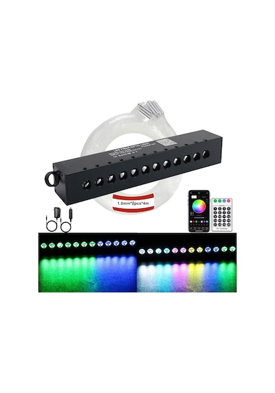 Qj-009 + Qjl016 Rgb Fiber Optik Led Işık Seti 4 M. Uzaktan Kumanda Meteor Yağmuru Işığı Rgb 3lü Set Çok Renkli