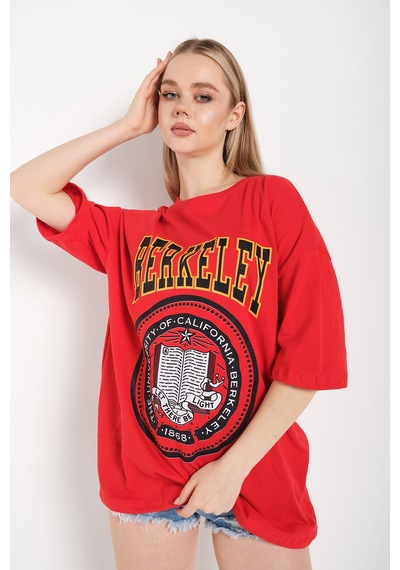 Flood Of Style Kadın Oversize Berkeley Baskılı Kırmızı T-shirt