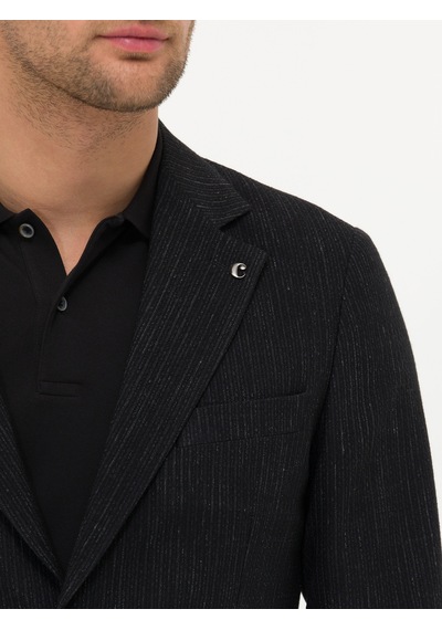 Cacharel Siyah Slim Fit Yün Keten Karışımlı Ceket