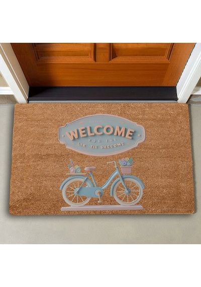 Valerine Life Rustik Mavi Pembe Bisiklet Welcome Kapı Önü Paspası 45x70cm