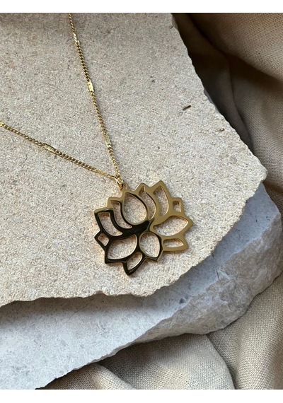 Altın Renkli Lotus Uçlu Kolye Çok Renkli