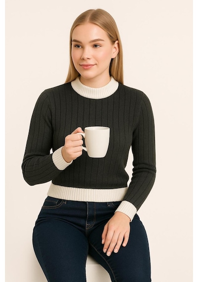 Hira Life Fashion Kadın Bisiklet Yaka Fitili Ve Şerit Detaylı Crop Triko Kısa Kazak Siyah Siyah Hira Life Fashion Kadın Bisiklet Yaka Fitili Ve Şerit Detaylı Crop Triko Kısa Kazak Siyah Siyah