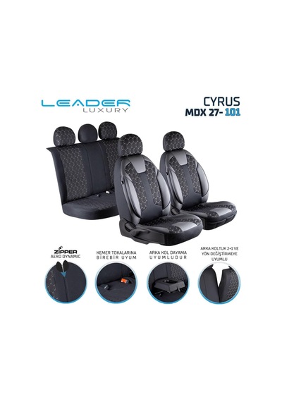 Suzuki Vitara 2019-2025 İle Uyumlu Lüx Deri Detaylı Oto Koltuk Kılıfı Ön Arka Takım Cyrus Siyah Beyaz