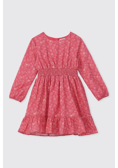 Panço Kız Çocuk Desenli Pembe Elbise 2621gk26018