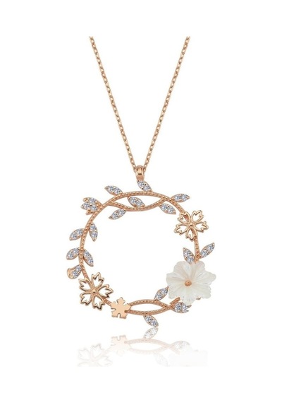 Mevsim Serenatı Rose Renk Flowers Gümüş Kolye