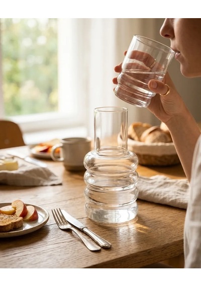 Borosilicat Cam Başucu Sürahisi Bardak Kapaklı Set 01