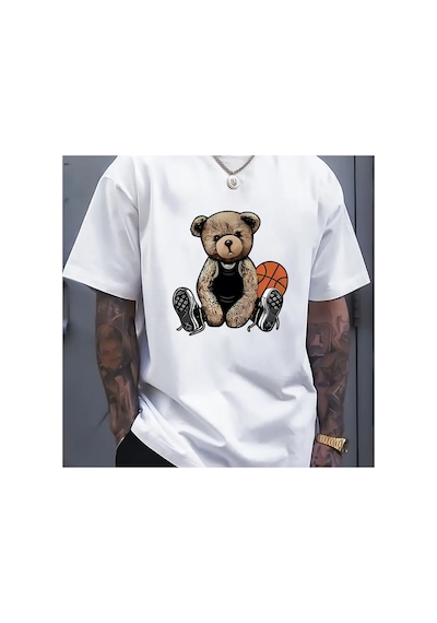 Caddemia Yaz Moda Gündelik Spor Gevşek Ve Eğlenceli Basketbol Ayı Deseni Baskılı Yuva Beyaz 2XL Caddemia Yaz Moda Gündelik Spor Gevşek Ve Eğlenceli Basketbol Ayı Deseni Baskılı Yuva Beyaz 2XL