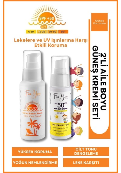 Güneş Aile Set Orijinal Boy Yetişkin Ve Çocuk Güneş Kremi Koruyucu Bakım Seti +50 Spf 2ürün