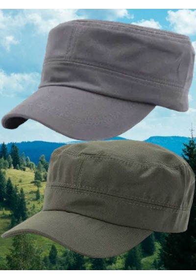 Tezzgelsin Unisex Pamuklu Castro Şapka 2 Adet Gri Haki Yeşil