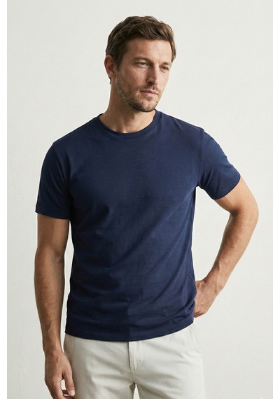 Elemge Pamuk Likra Magic Fit Lacivert Erkek T-shirt Compact Penye Kısa Kol Tişört Elastan