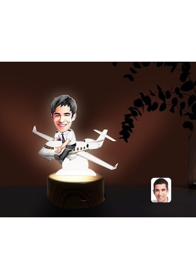 Kişiye Özel Erkek Kaptan Pilot Karikatürlü Dekoratif 3D Biblo Led