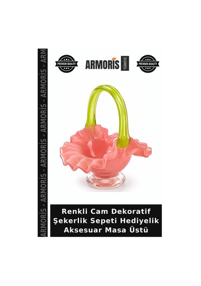 Renkli Cam Dekoratif Şekerlik Sepeti Hediyelik Aksesuar Masa Üstü
