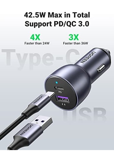 Ayrex Ugreen 52.5 W Çift Port Usb C-usb A Pd-qc Hızlı Araç Şarj Cihazı