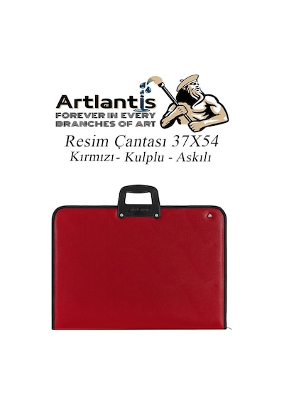Kırmızı Resim Çantası Fermuarlı Kulplu 37x54 Cm 1 Adet Teknik Resim Dosya Çantası 35x50 Cm Askılı Proje Çantası Okul Sınıf