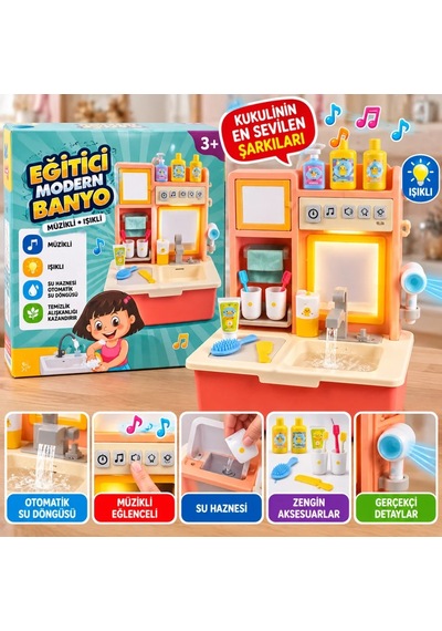 Ers 7040 Eğitici Sesli Modern Banyo Lavabo Oyuncak Yıkama Seti