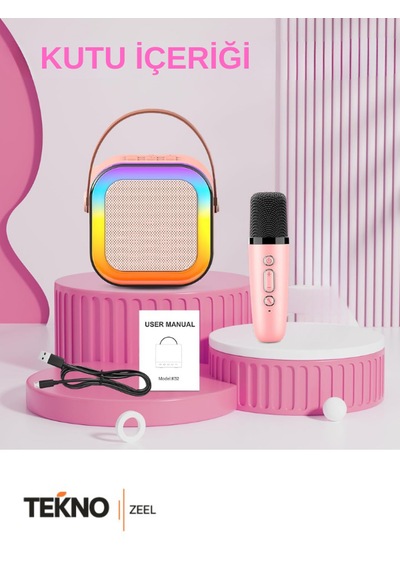 Teknozeel Mikrofonlu Karaoke 5 Ses Efektli Rgb Led Işıklı Bluetooth Kablosuz Hoparlör Ses Bombası