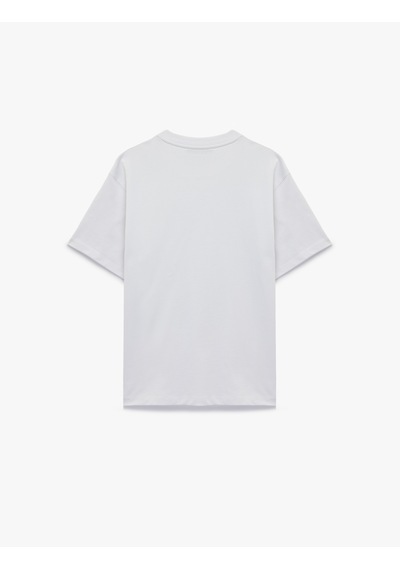 Koton Kısa Kollu Pamuklu Tok Kumaş Bisiklet Yaka Oversize Basic Tişört Beyaz 6sam10385mk
