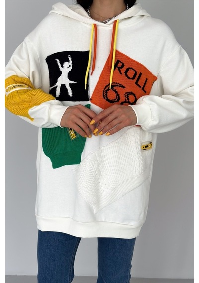 Femelle Kadın Beyaz Yeni Sezon Tasarım Oversize Kapüşonlu Sweatshirt