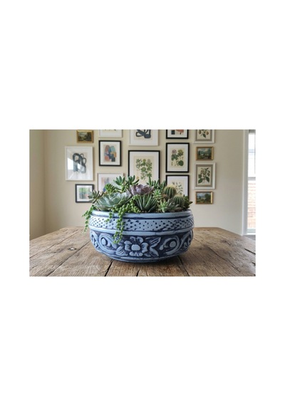 Beton Saksı Sukulent Bonzai Aranjman Teraryum Çiçek Saksısı 19x8cm Bitkiler Hariç Mavi
