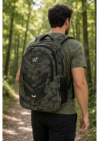 Komando Sırt Çantası Yeşil Kamuflaj 3 Gözlü Kamp Ve Outdoor 46x32x18 Cm Çok Renkli