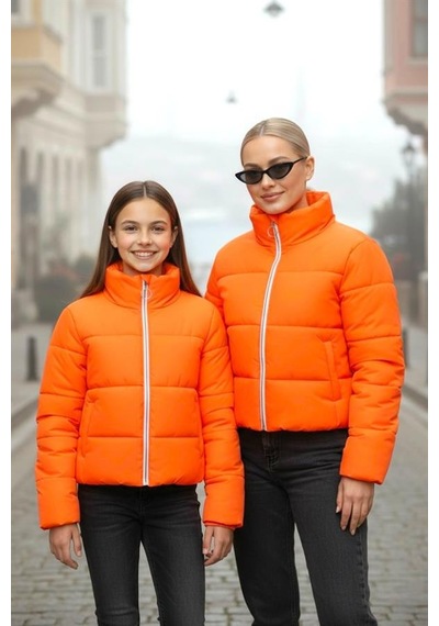 Veraura Lifestyle Kız Çocuk Turuncu Sırtı Taş Baskılı Şişme Mont