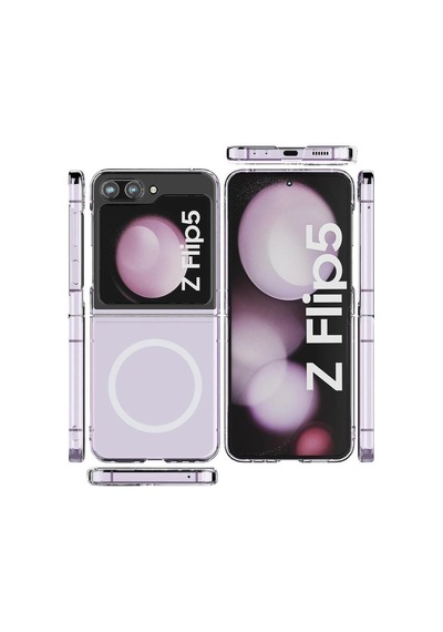 Newface Samsung Galaxy  Uyumlu  Z Flip 5 Kılıf Magneticsafe Şeffaf Silikon - Şeffaf